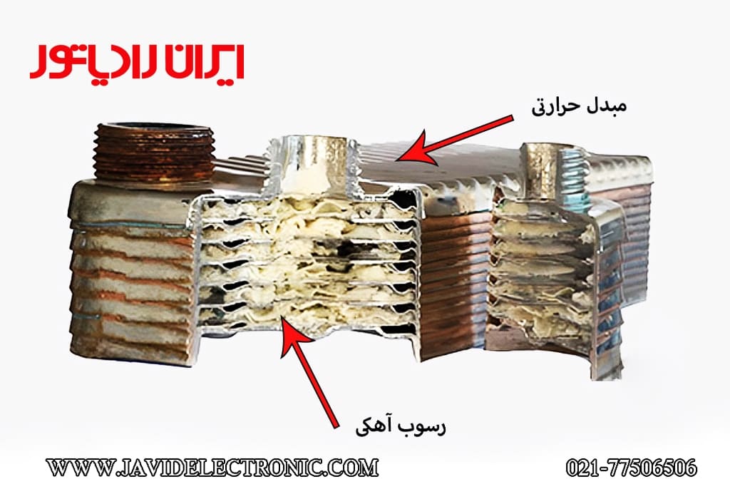 نشت آب از زیر پکیج ایران رادیاتور به دلیل تجمع رسوبات در مخزن- javidelectronic